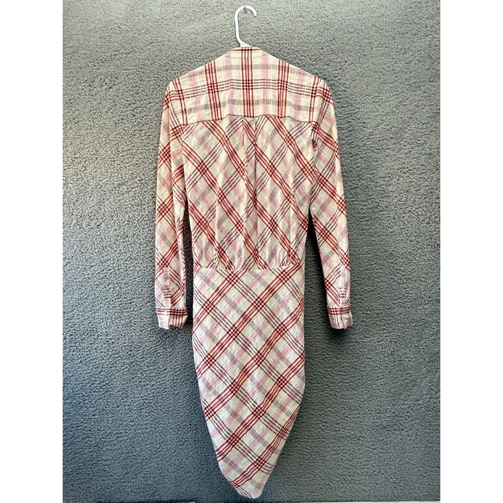 Veronica Beard Della Plaid Ruched Dress White Pink Tie Front Shirt Dress Size 4 - Picture 3 of 10